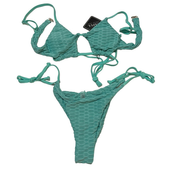 ZAFUL Cutout Bikini Set with Adjustable Straps Honeycomb Green NWT Size 4 - Picture 3 of 12